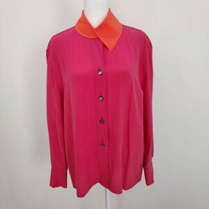 Laurel By Escada 100% Silk Long Sleeve Button Down Blouse